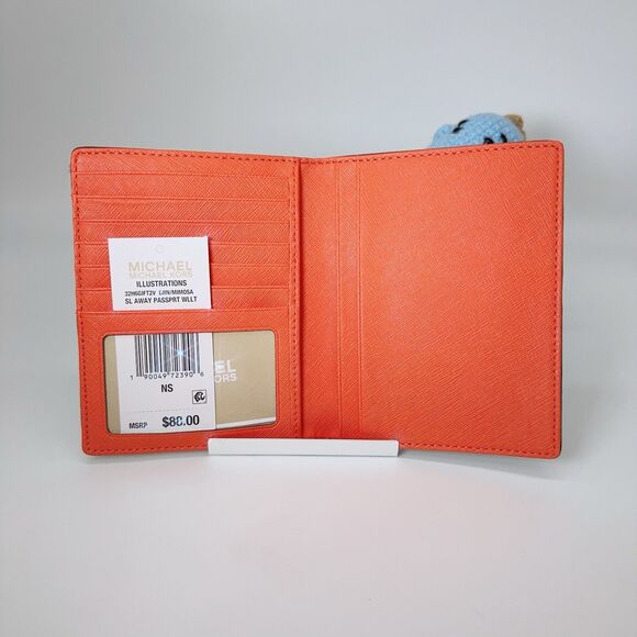 Michael Kors Illustrations SL Away Passport Wallet Cardcase Brown Mimosa Logo - Picture 3 of 6